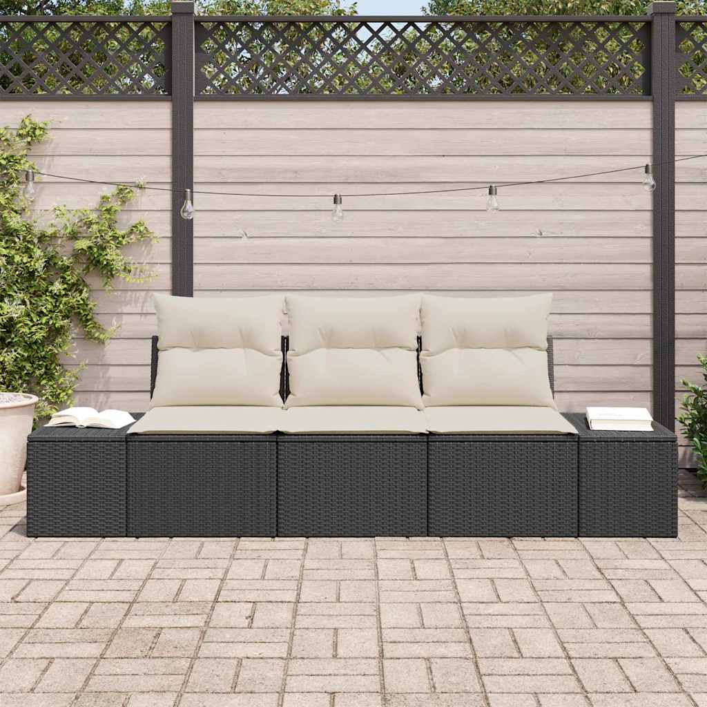 Tuinbankenset 3 st Zwart en Crème poly rattan