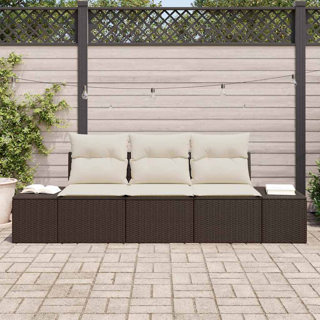 Tuinbankenset 3 st Bruin en Crème poly rattan