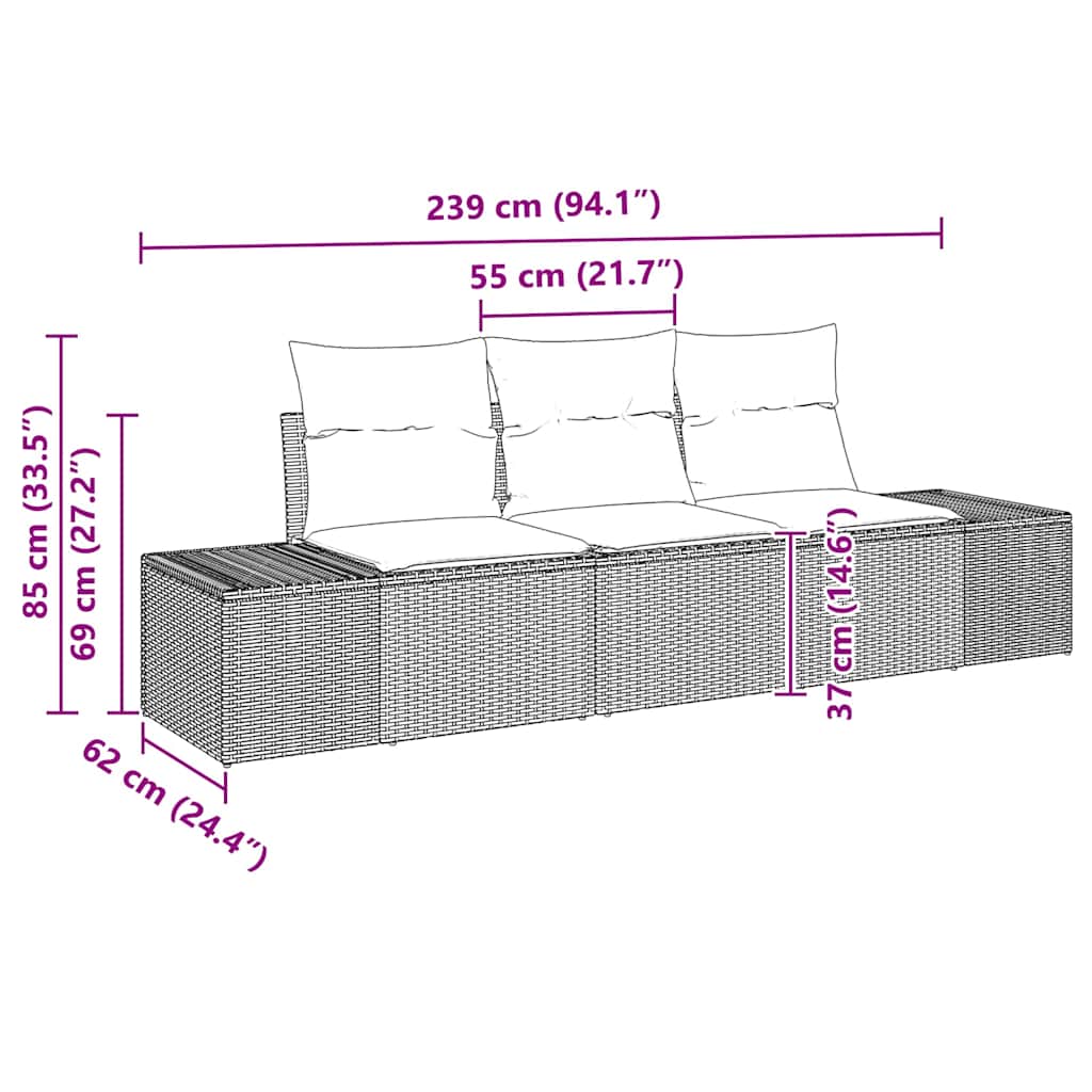 Tuinbankenset 3 st Bruin en Crème poly rattan