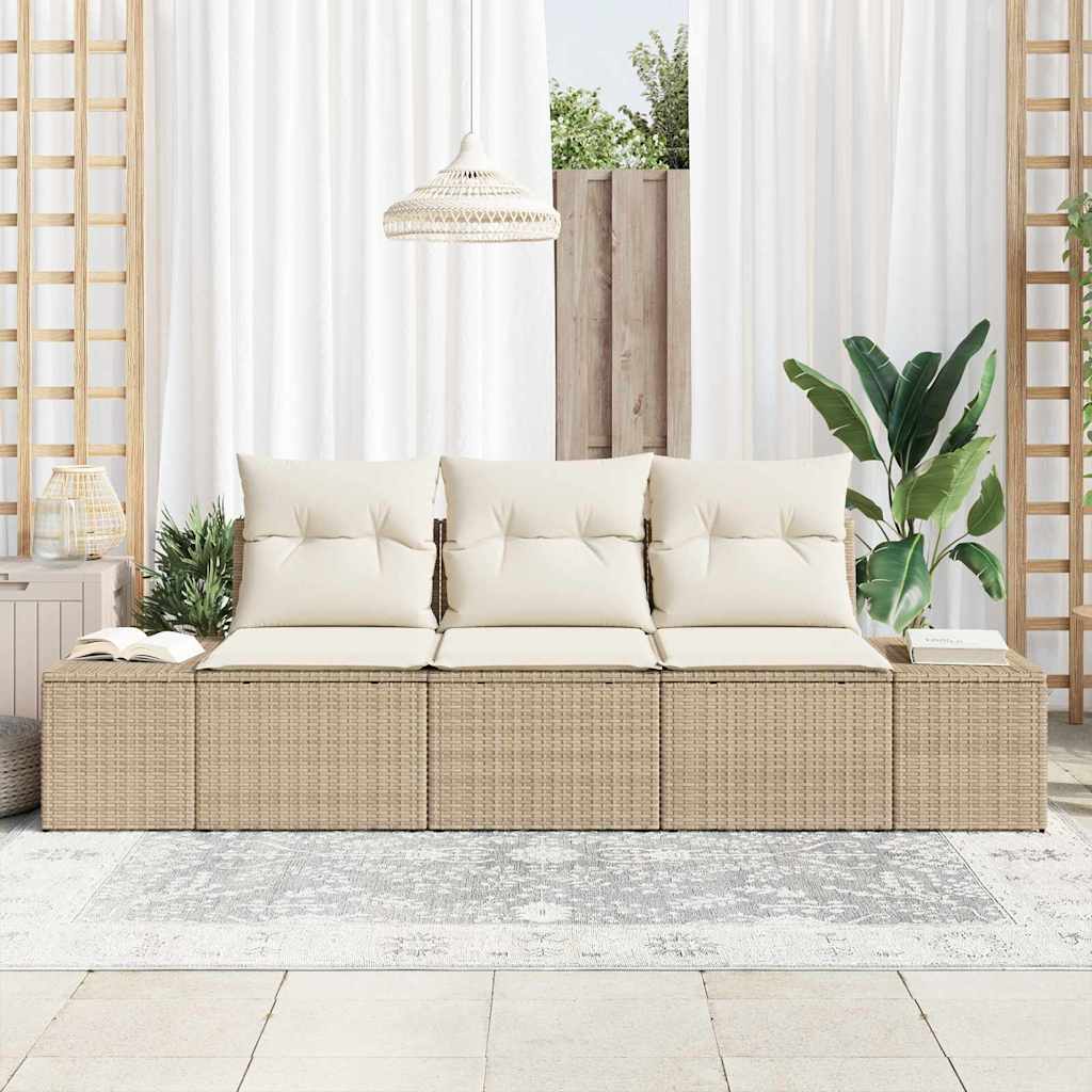 Tuinbankenset 3 st Beige en Crème poly rattan