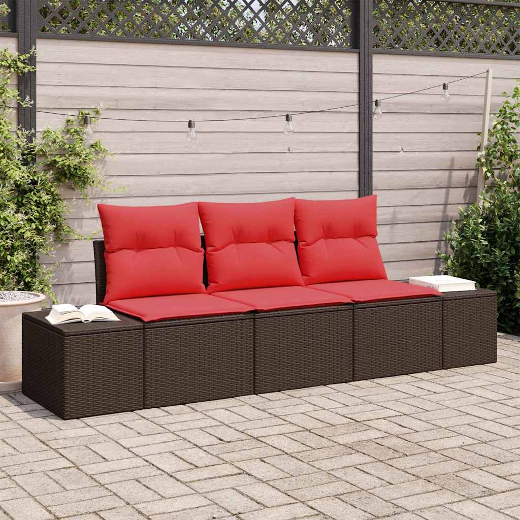 Tuinbankenset 3 st Bruin en Rood poly rattan