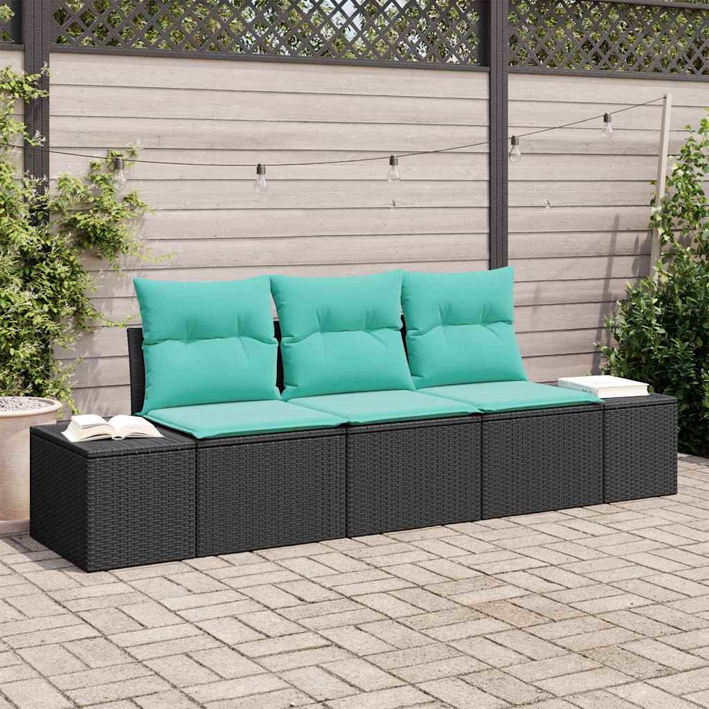 Tuinbankenset 3 st Zwart en Turquoise poly rattan