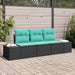 Tuinbankenset 3 st Zwart en Turquoise poly rattan