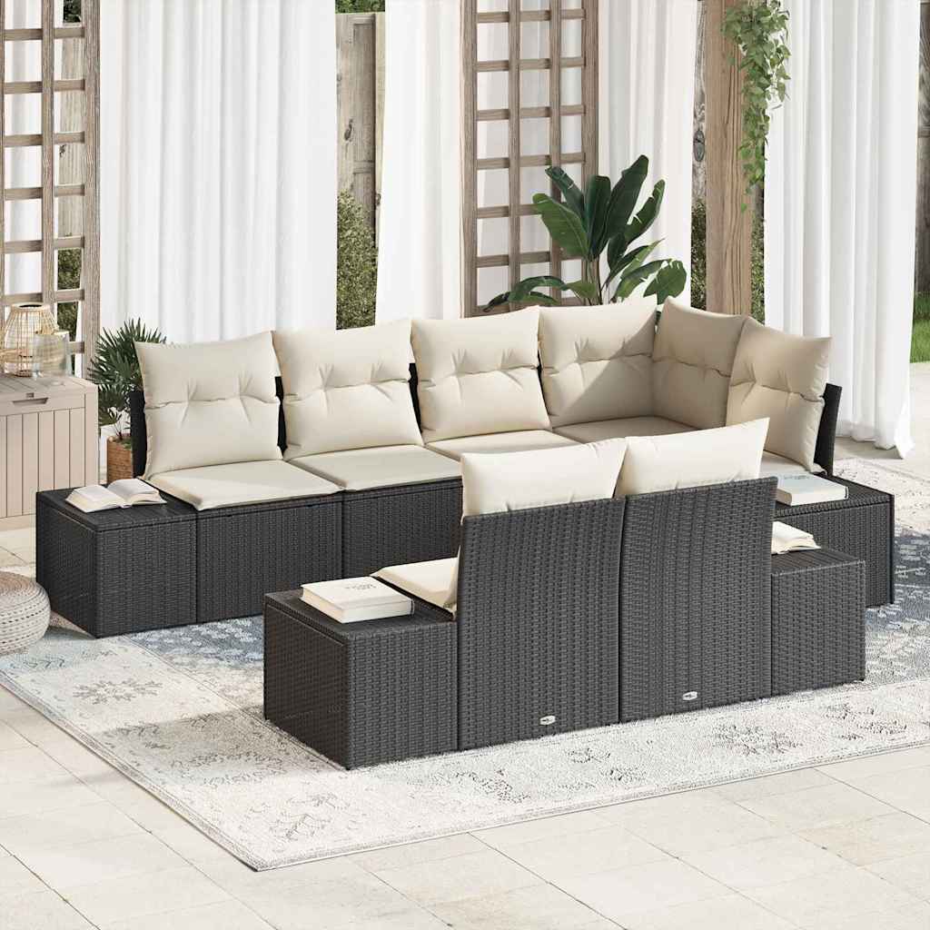 Tuinbankenset 7 st Zwart en Crème poly rattan