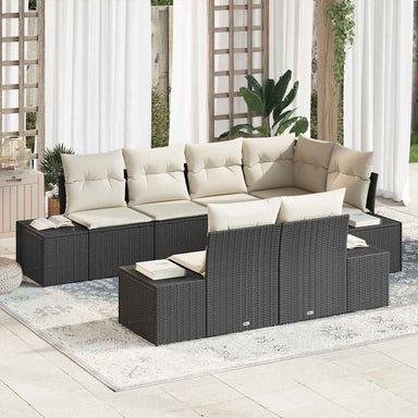 Tuinbankenset 7 st Zwart en Crème poly rattan