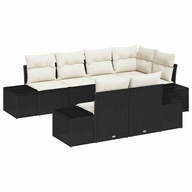 Tuinbankenset 7 st Zwart en Crème poly rattan