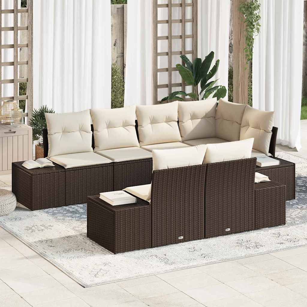 Tuinbankenset 7 st Bruin en Crème poly rattan