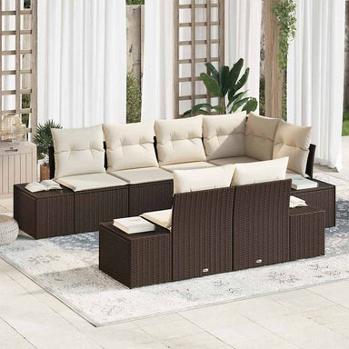 Tuinbankenset 7 st Bruin en Crème poly rattan
