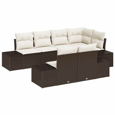 Tuinbankenset 7 st Bruin en Crème poly rattan
