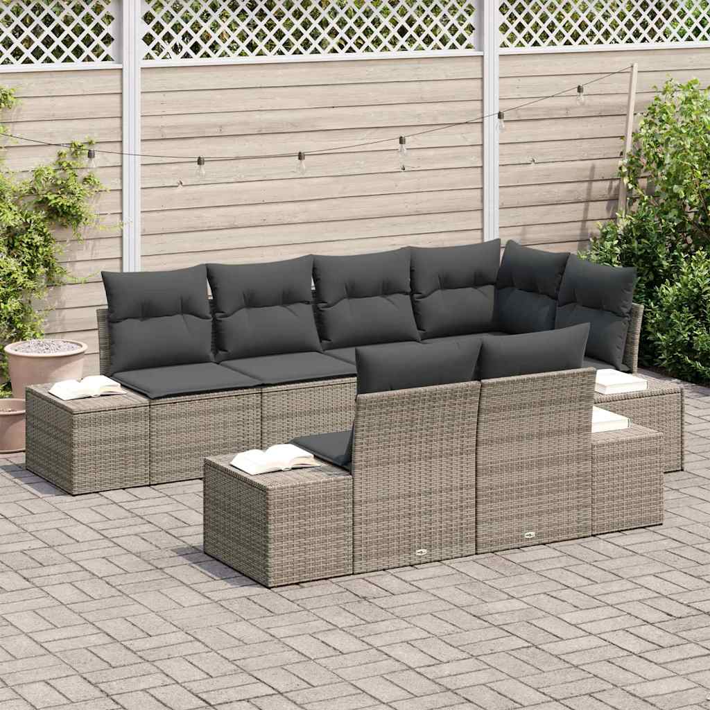 Tuinbankenset 7 st Grijs poly rattan