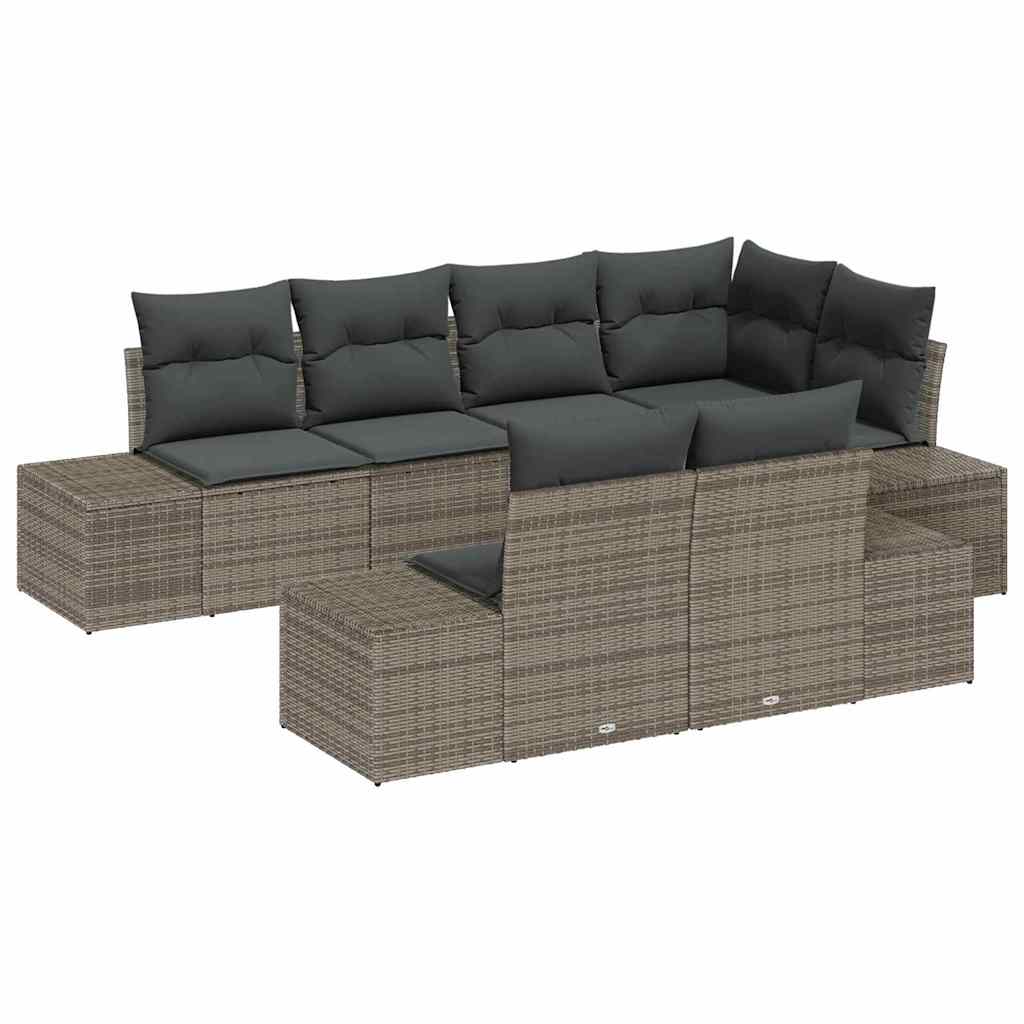 Tuinbankenset 7 st Grijs poly rattan