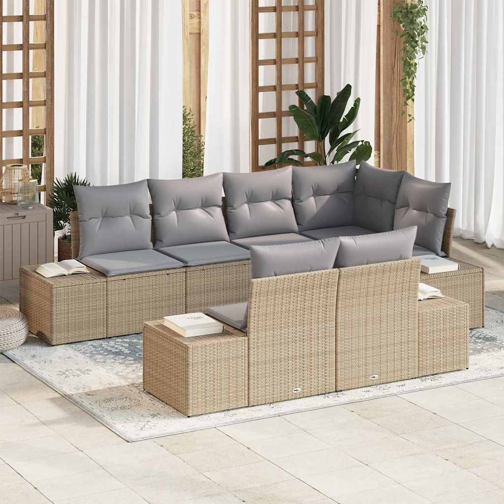 Tuinbankenset 7 st Beige en Licht Grijs poly rattan