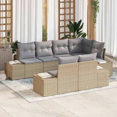 Tuinbankenset 7 st Beige en Licht Grijs poly rattan