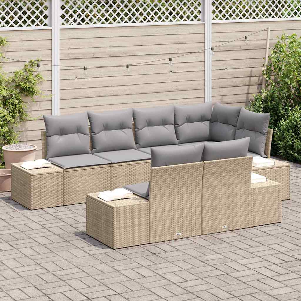 Tuinbankenset 7 st Beige en Licht Grijs poly rattan