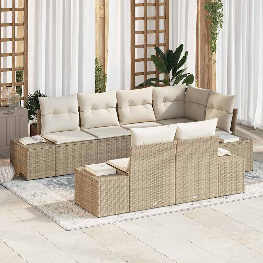 Tuinbankenset 7 st Beige en Crème poly rattan