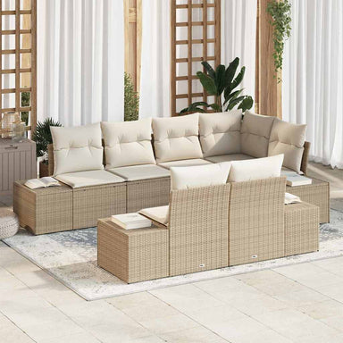 Tuinbankenset 7 st Beige en Crème poly rattan
