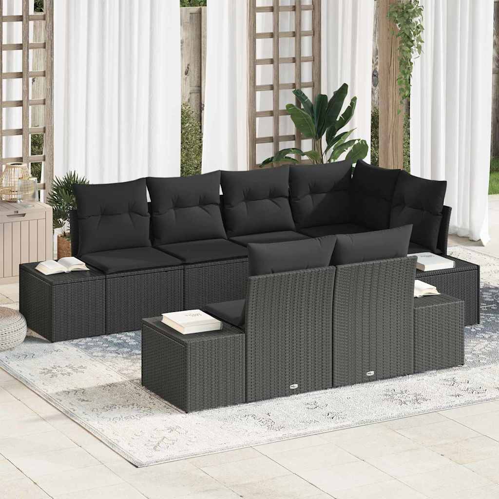 Tuinbankenset 7 st Zwart poly rattan