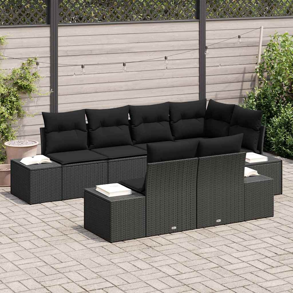 Tuinbankenset 7 st Zwart poly rattan