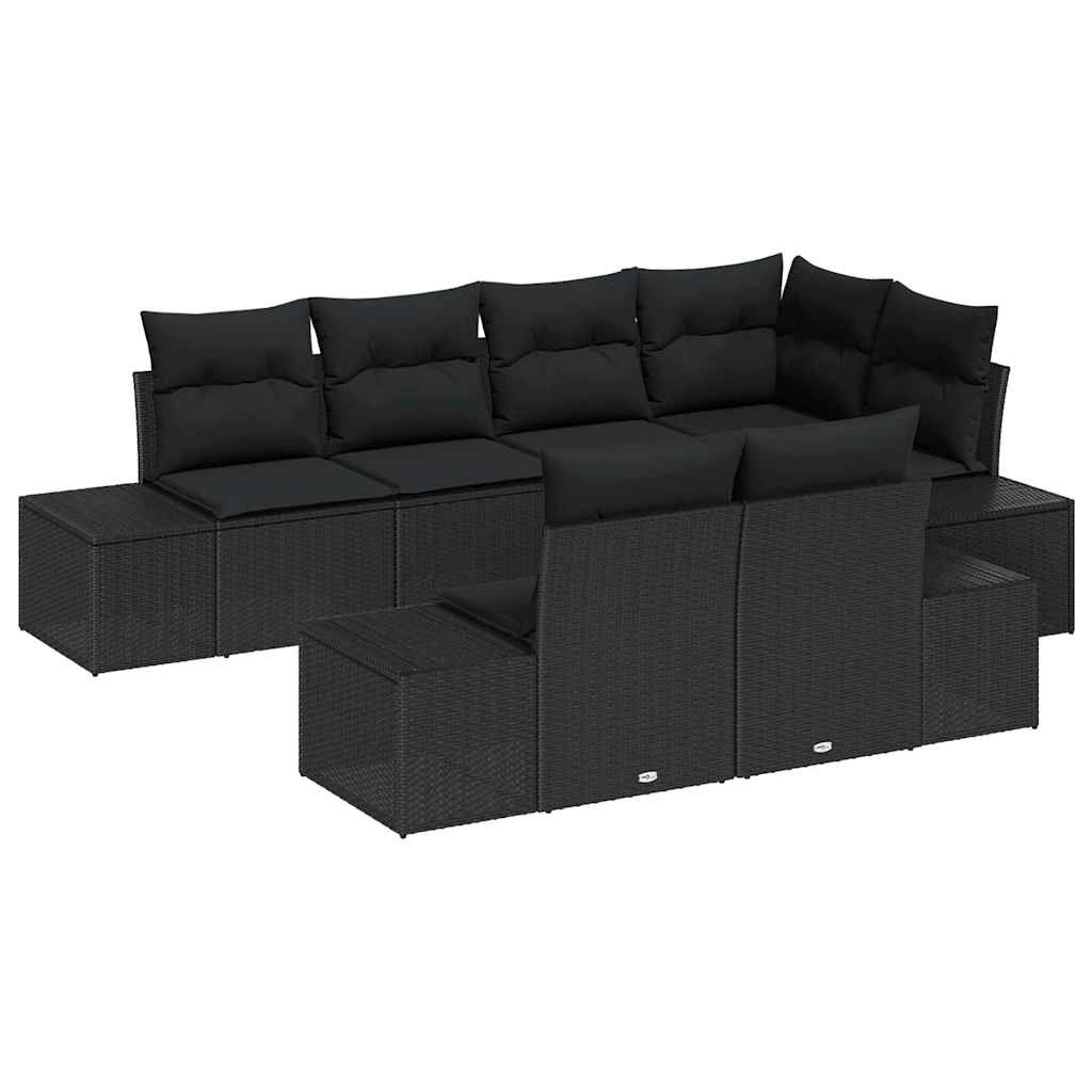 Tuinbankenset 7 st Zwart poly rattan