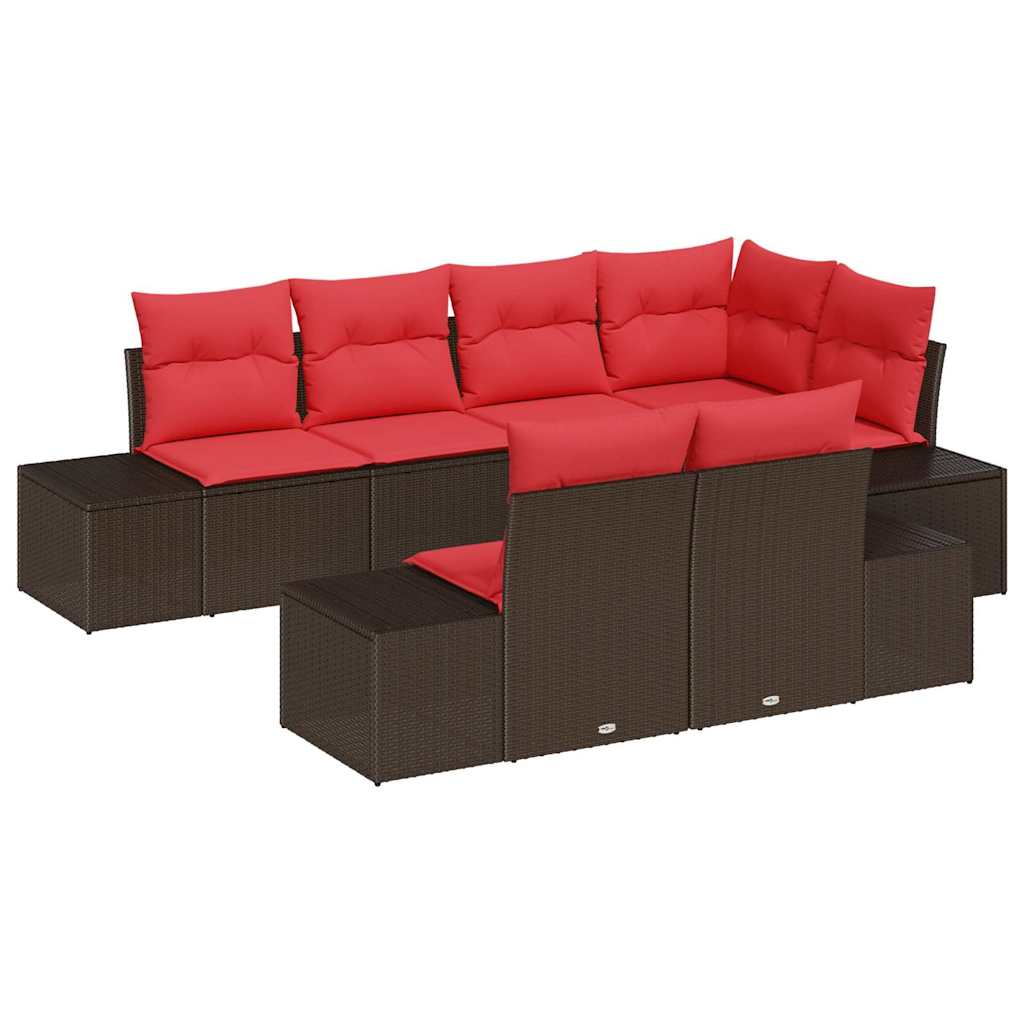 Tuinbankenset 7 st Bruin en Rood poly rattan