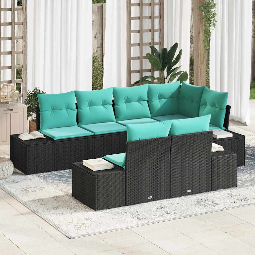 Tuinbankenset 7 st Zwart en Turquoise poly rattan
