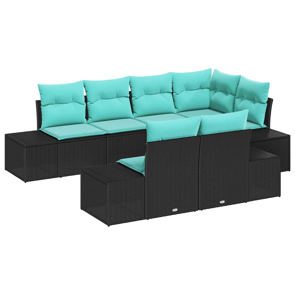 Tuinbankenset 7 st Zwart en Turquoise poly rattan