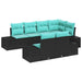 Tuinbankenset 7 st Zwart en Turquoise poly rattan