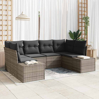 Tuinbankenset 6 st 6-Aantal zitplaatsen Grijs Poly riet