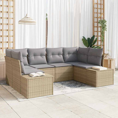 Tuinbankenset 6 st 6-Aantal zitplaatsen Beige en Licht Grijs
