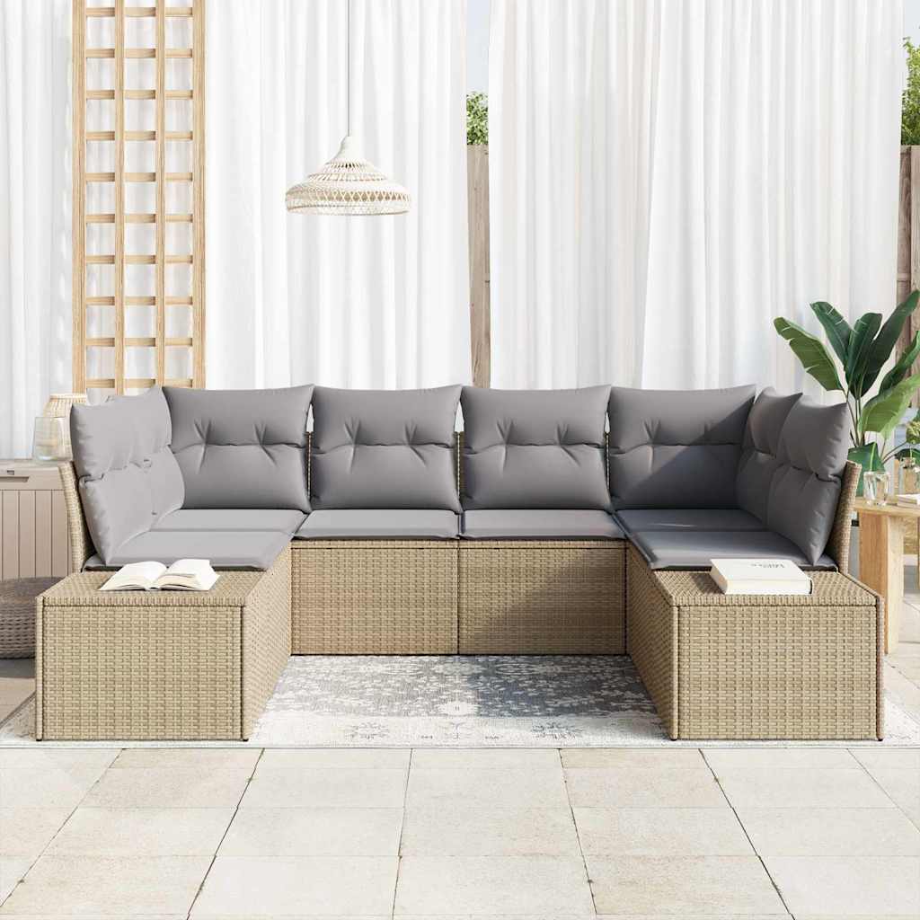 Tuinbankenset 6 st 6-Aantal zitplaatsen Beige en Licht Grijs