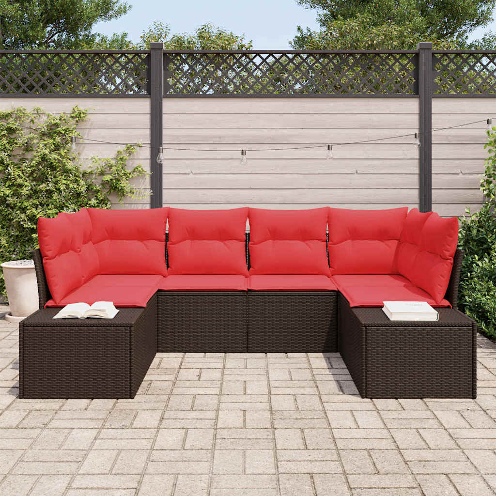Tuinbankenset 6 st 6-Aantal zitplaatsen Bruin en Rood Poly riet