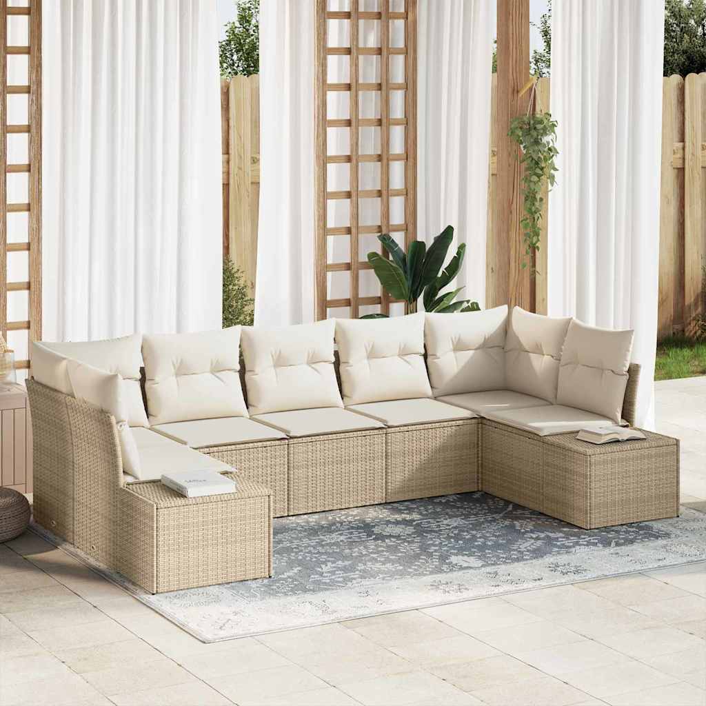 Tuinbankenset 7 st 7-Aantal zitplaatsen Beige en Crème