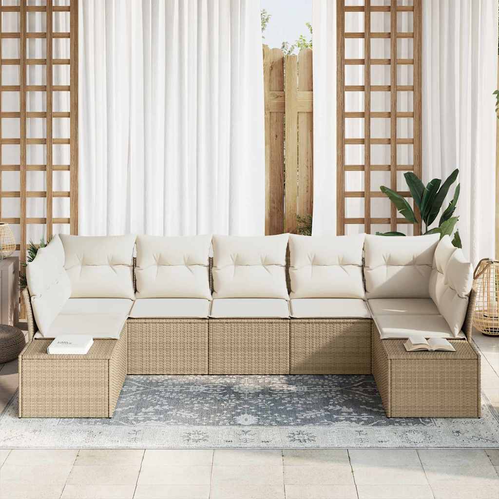 Tuinbankenset 7 st 7-Aantal zitplaatsen Beige en Crème