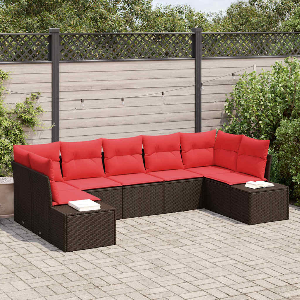 Tuinbankenset 7 st 7-Aantal zitplaatsen Bruin en Rood Poly riet
