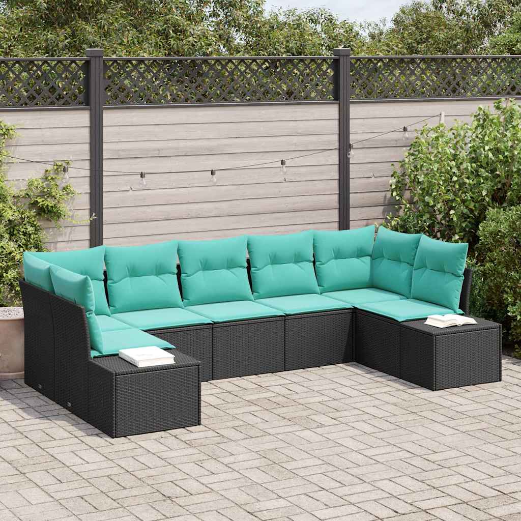 Tuinbankenset 7 st 7-Aantal zitplaatsen Zwart en Turquoise