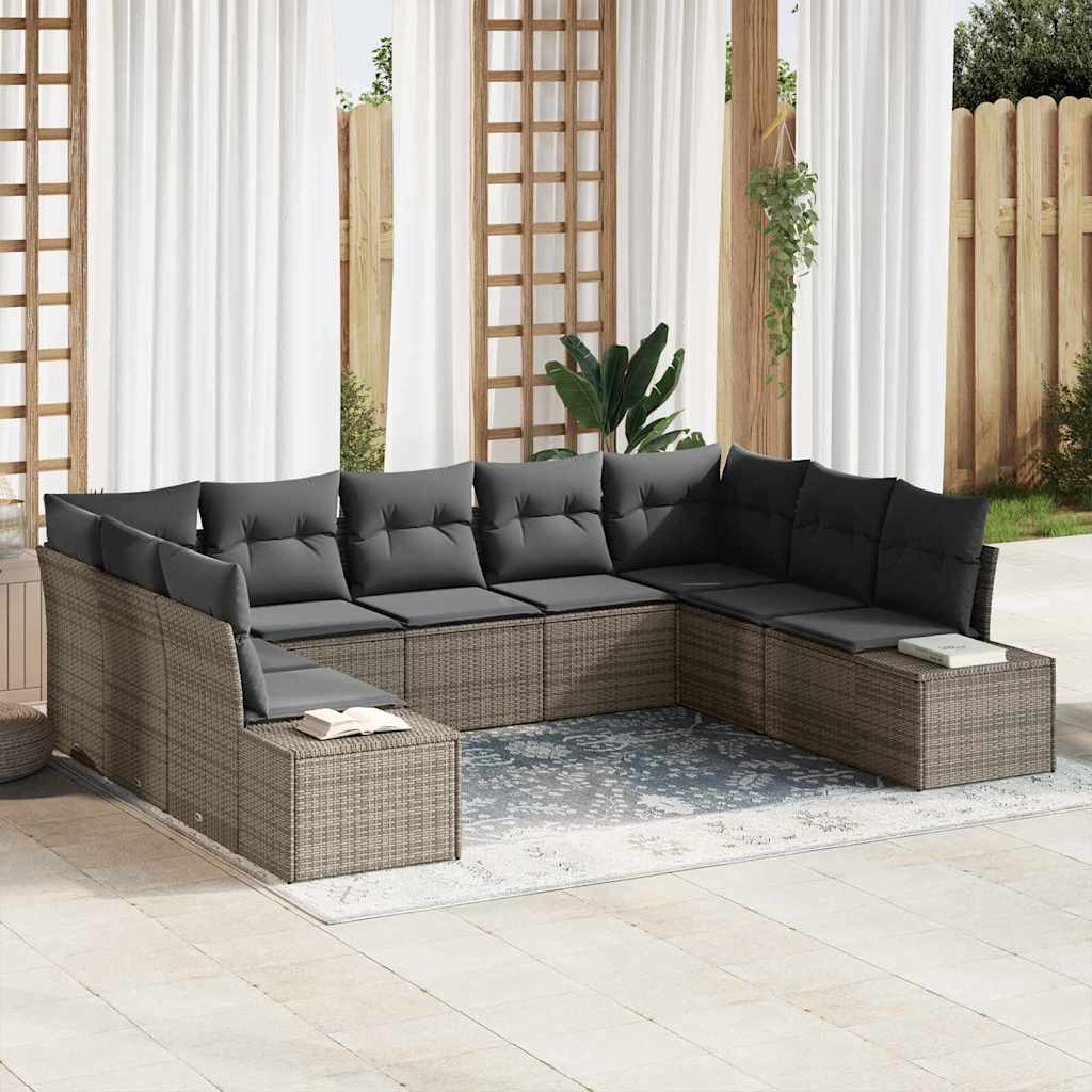Tuinbankenset 9 st 8-Aantal zitplaatsen Grijs Polyrattan