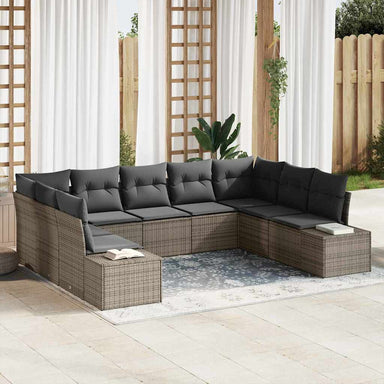Tuinbankenset 9 st 8-Aantal zitplaatsen Grijs Polyrattan