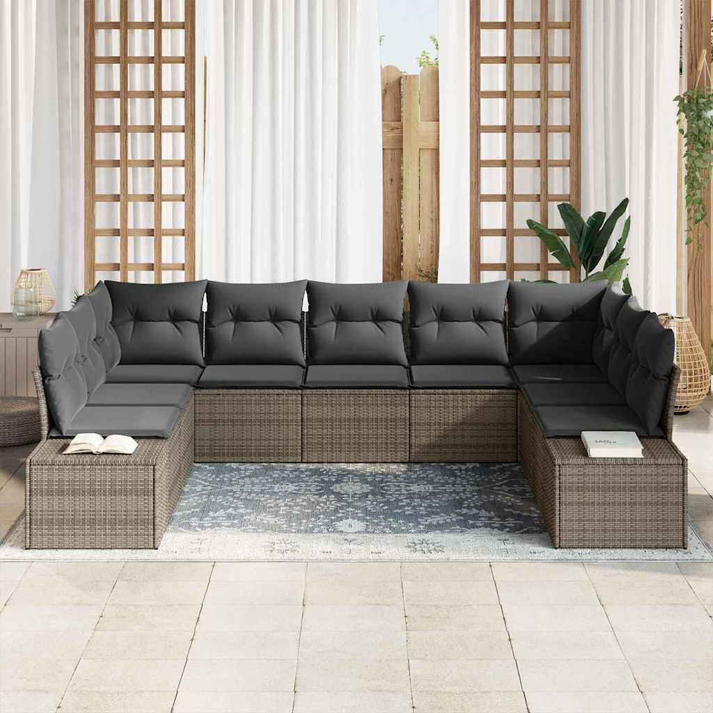 Tuinbankenset 9 st 8-Aantal zitplaatsen Grijs Polyrattan