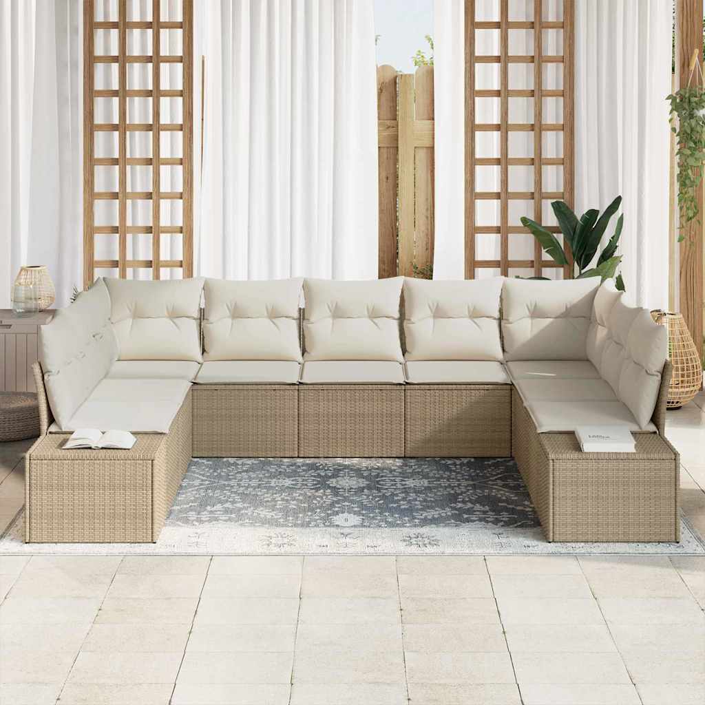 Tuinbankenset 9 st 8-Aantal zitplaatsen Beige en Crème