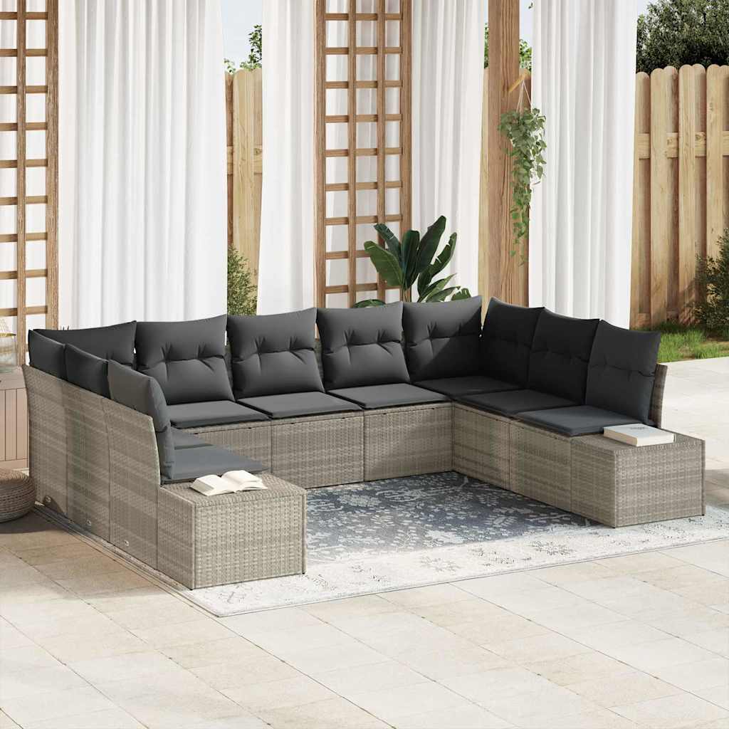 Tuinbankenset 9 st 8-Aantal zitplaatsen Lichtgrijs Polyrattan