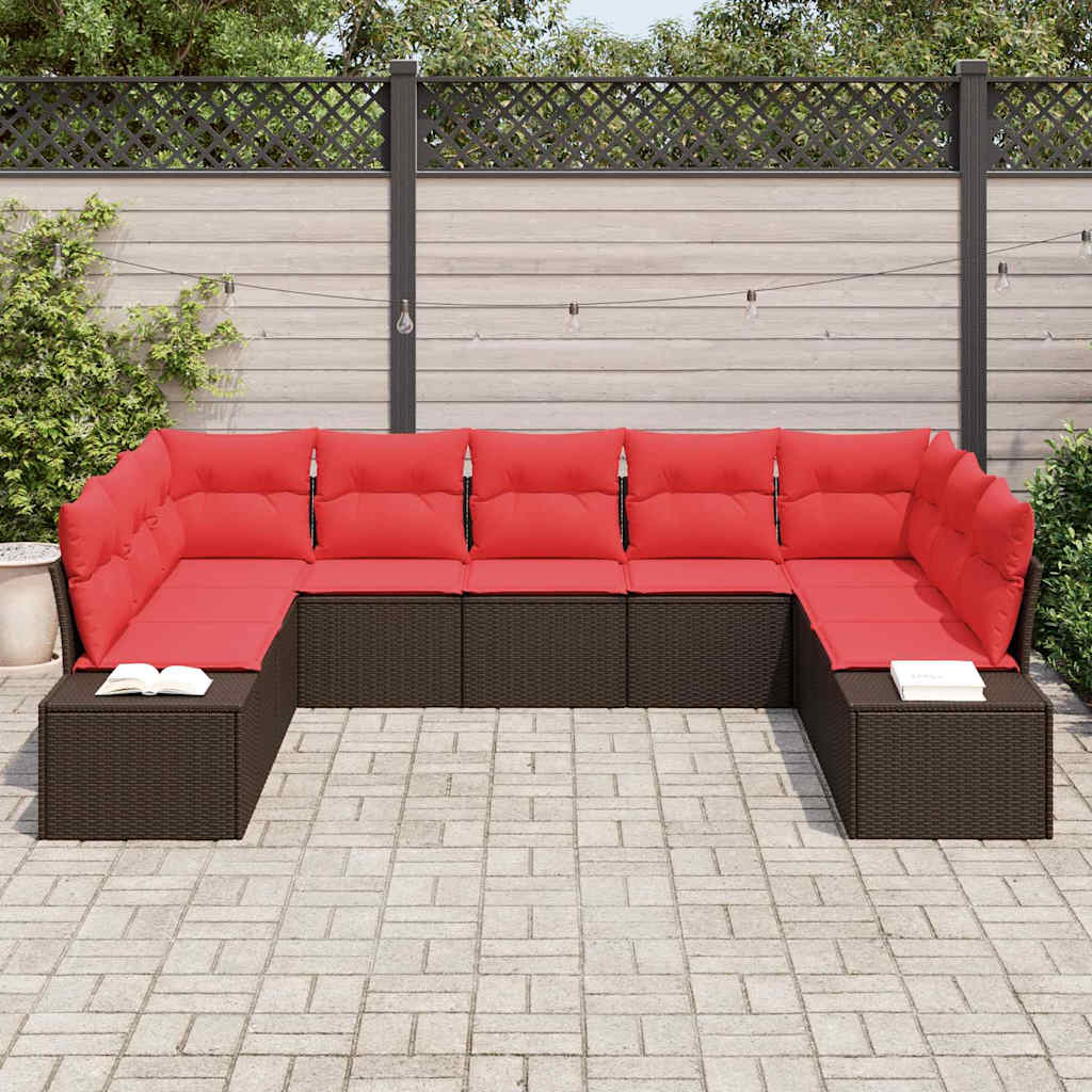 Tuinbankenset 9 st 8-Aantal zitplaatsen Bruin en Rood