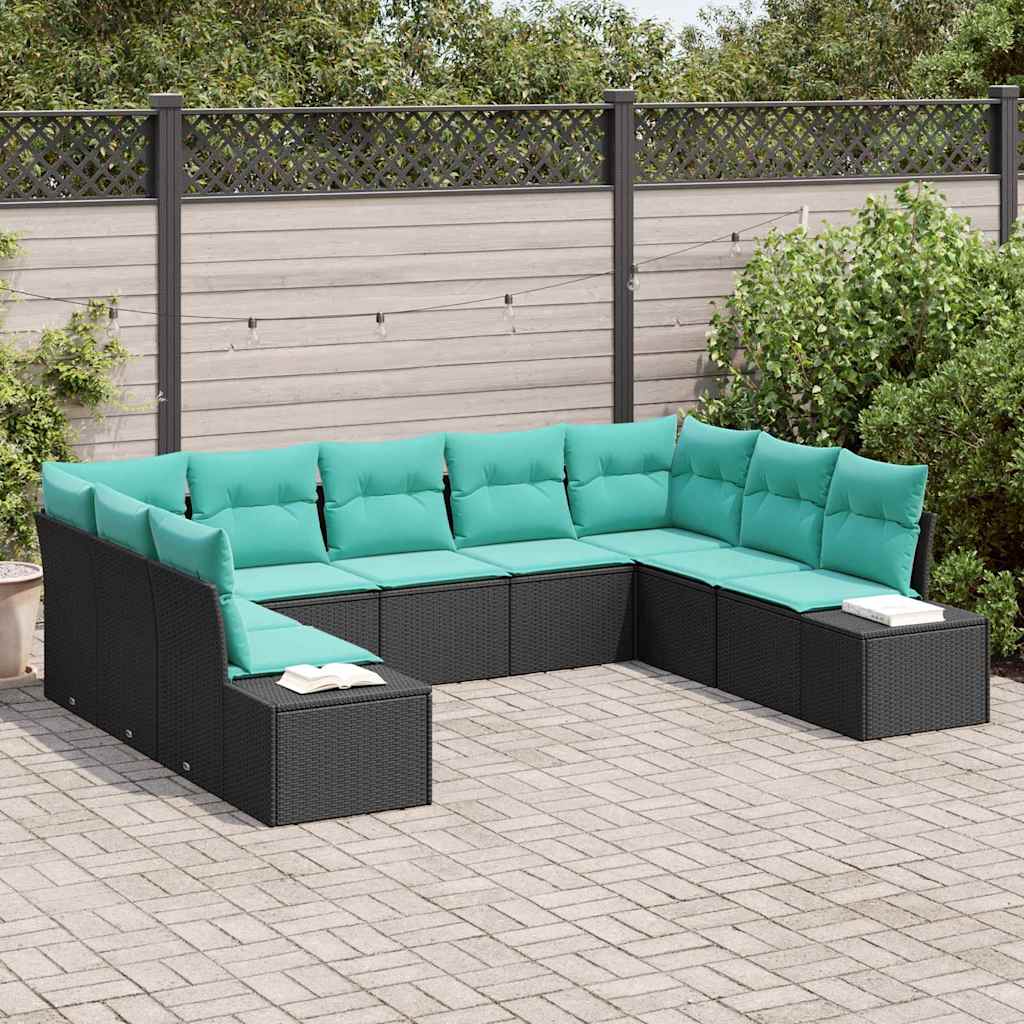 Tuinbankenset 9 st 8-Aantal zitplaatsen Zwart en Turquoise