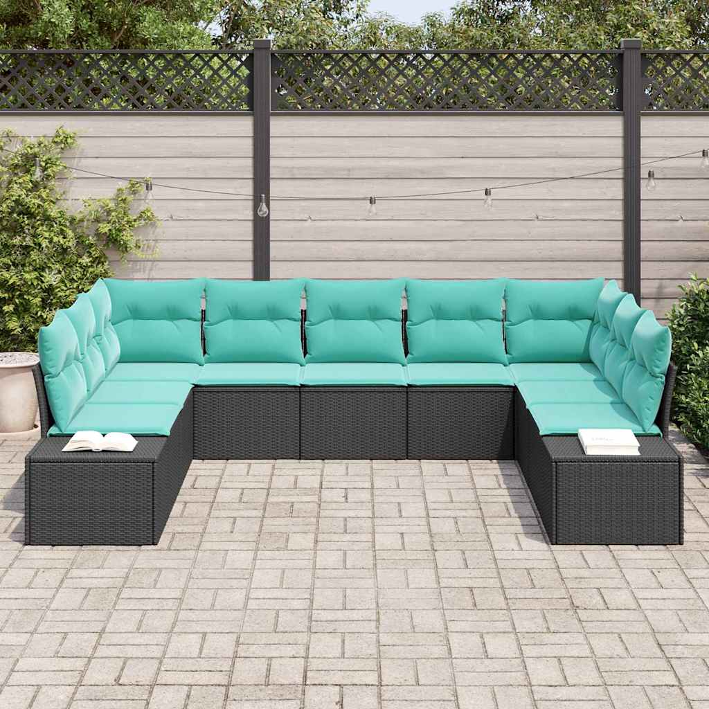 Tuinbankenset 9 st 8-Aantal zitplaatsen Zwart en Turquoise
