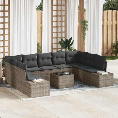 Tuinbankenset 9 st 8-Aantal zitplaatsen Grijs Polyrattan