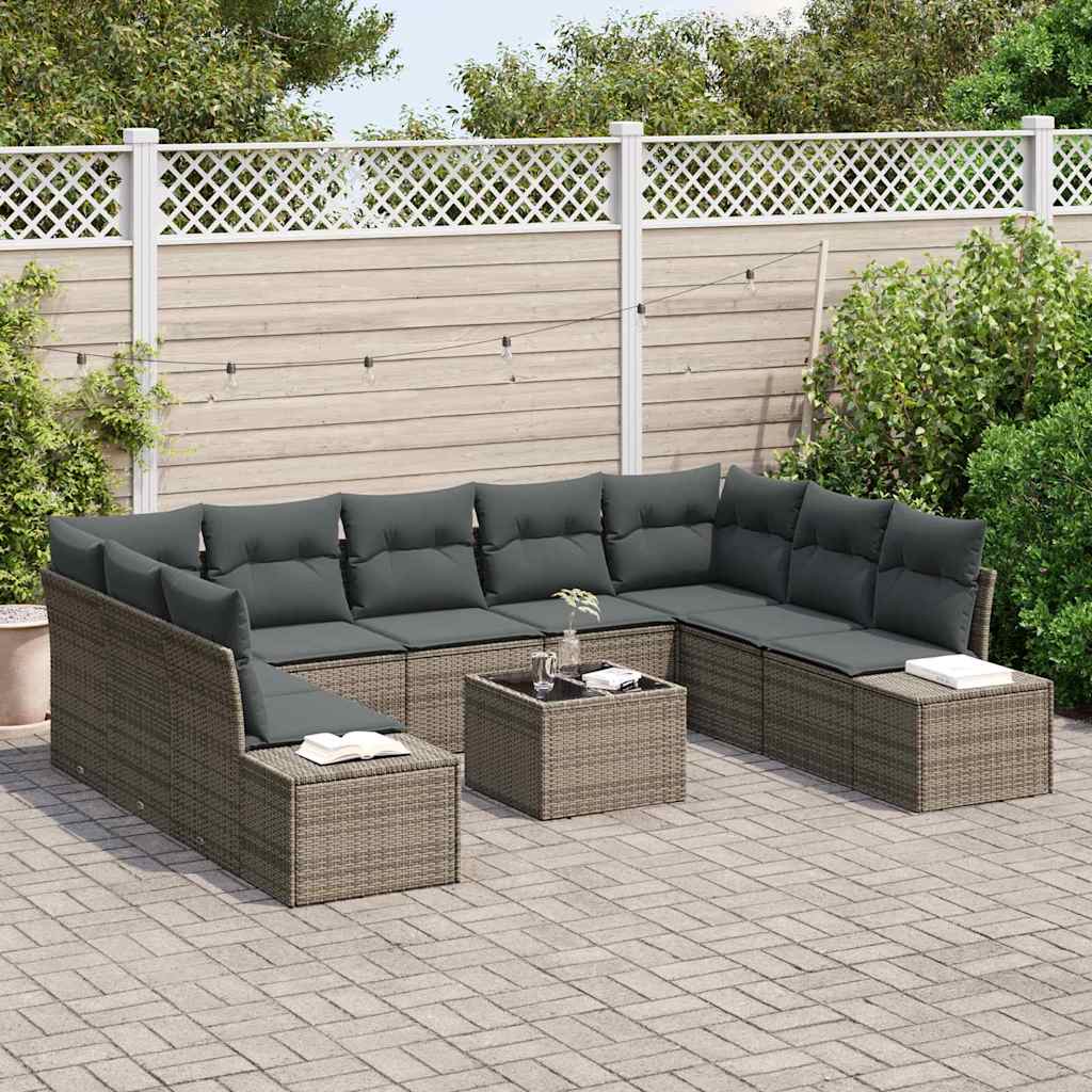 Tuinbankenset 9 st 8-Aantal zitplaatsen Grijs Polyrattan