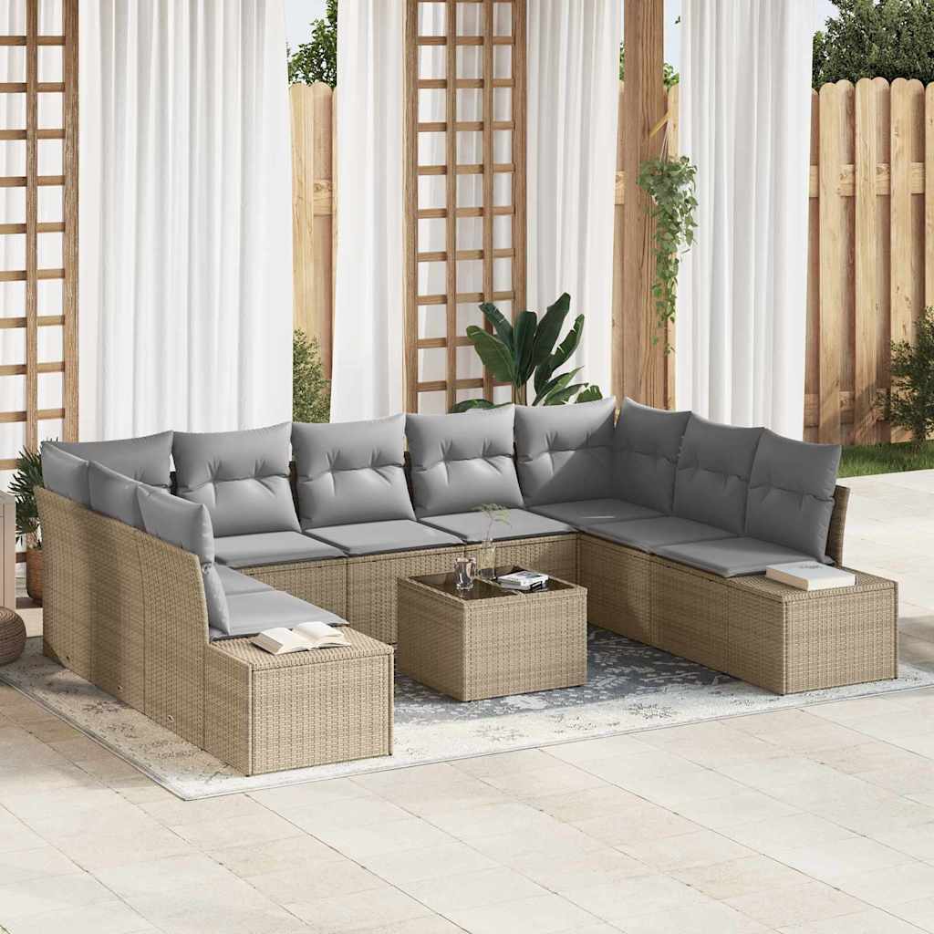 Tuinbankenset 9 st 8-Aantal zitplaatsen Beige en Licht Grijs