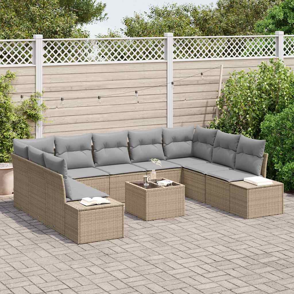Tuinbankenset 9 st 8-Aantal zitplaatsen Beige en Licht Grijs