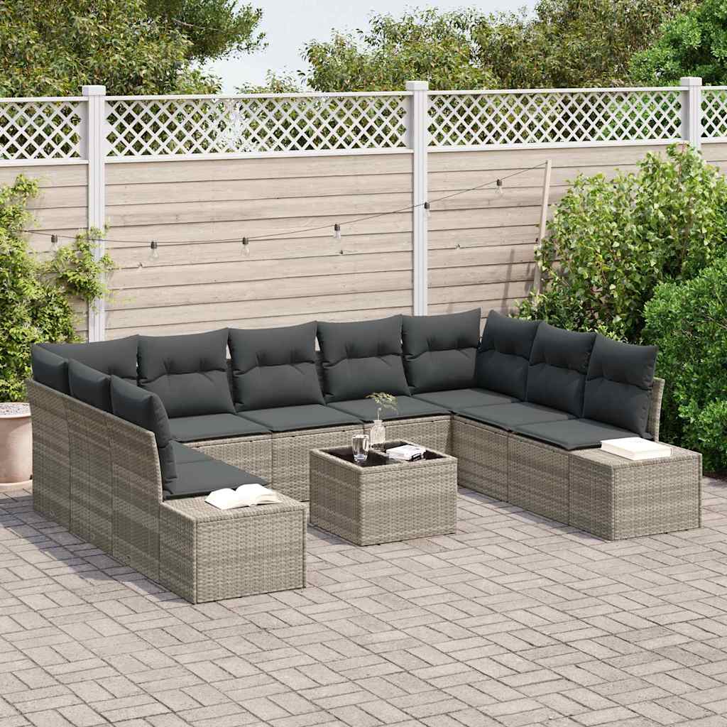 Tuinbankenset 9 st 8-Aantal zitplaatsen Lichtgrijs Polyrattan