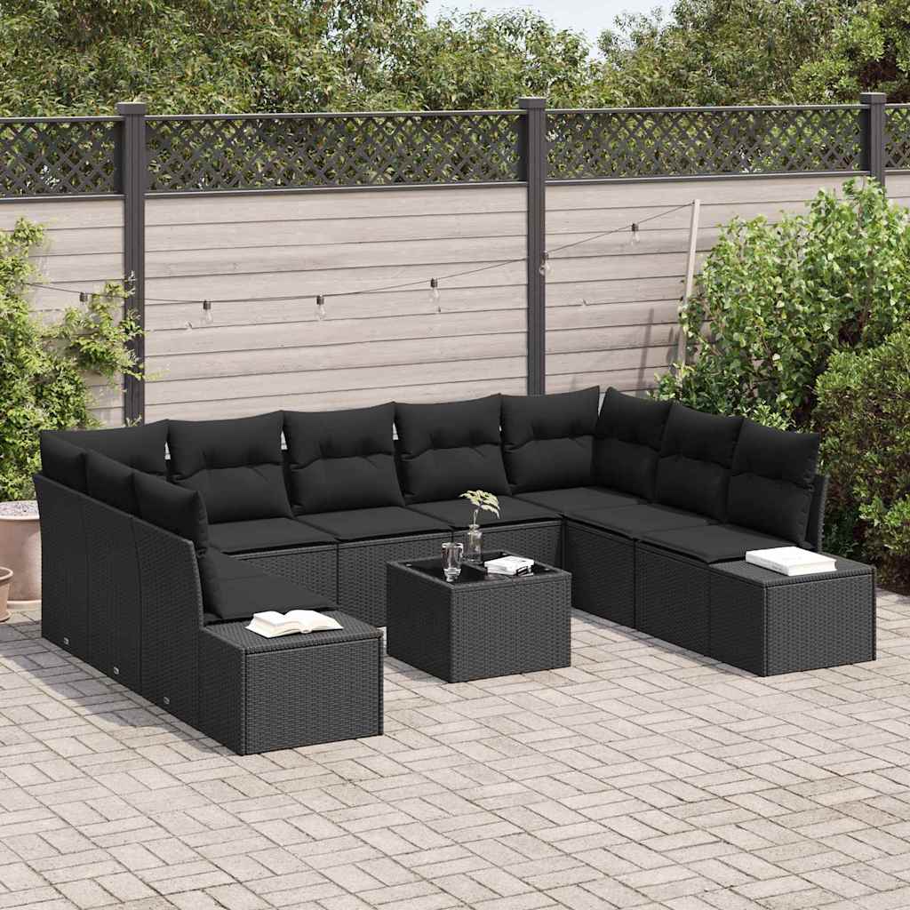 Tuinbankenset 9 st 8-Aantal zitplaatsen Zwart Polyrattan