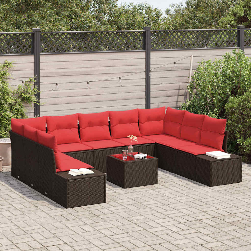 Tuinbankenset 9 st 8-Aantal zitplaatsen Bruin en Rood